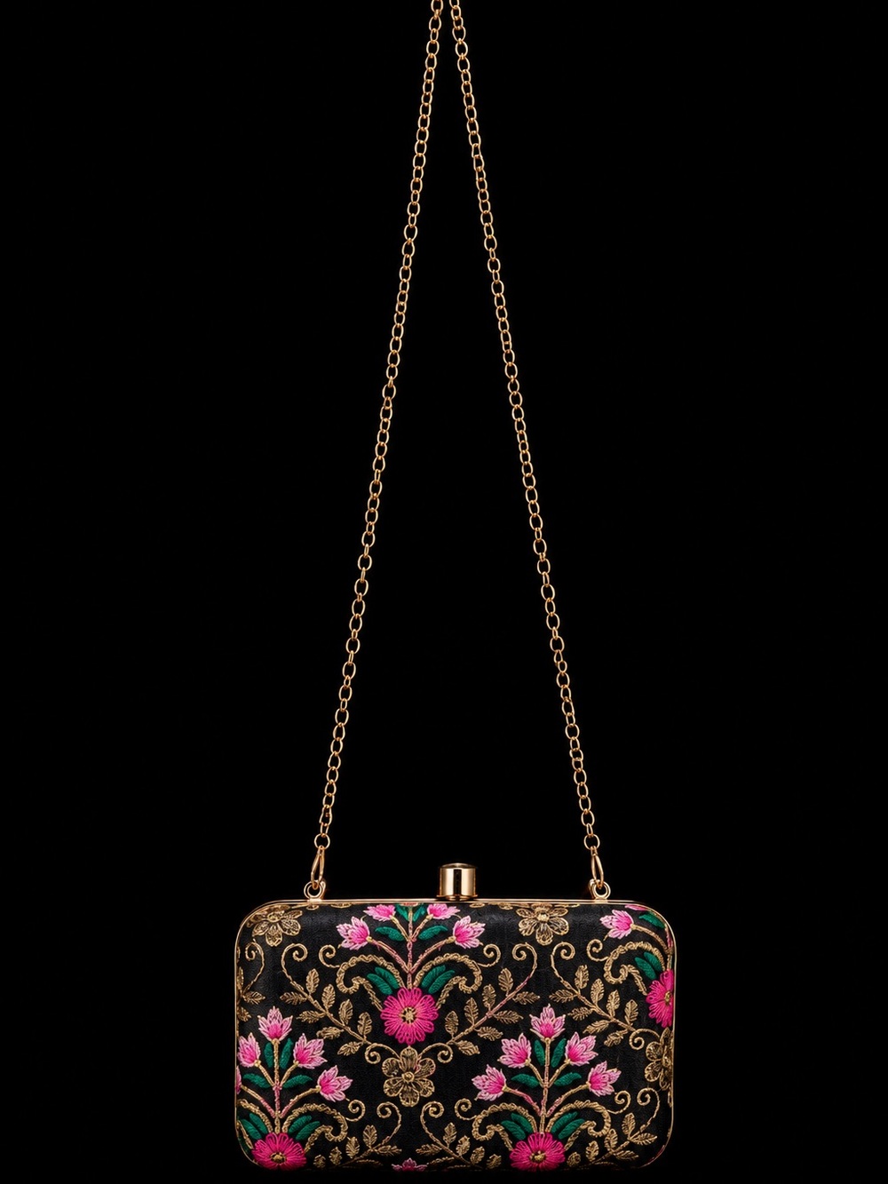 Embroidered Pink Floral Clutch Bag for Women